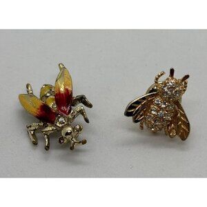 Bee and Bug Brooch Pins in Goldtone Enamel and Gemstones Fun and Unique Gift